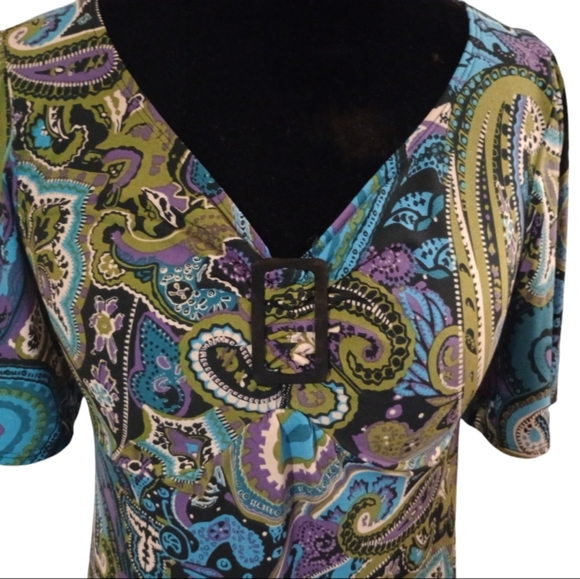 Kim Rogers Bell Sleeve velvet Paisley V-Neck Top Small - Picture 8 of 9